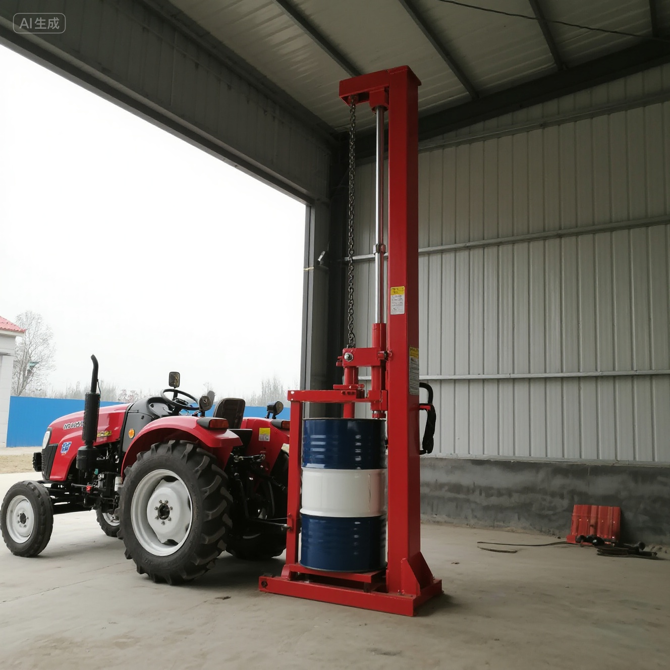 jimeng-2025-08-12-7485-机动拖拉机 油桶升降机